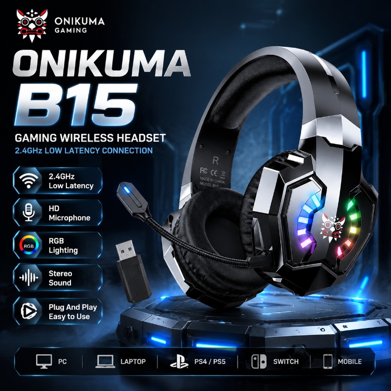 Gaming Console Amazon - ONIKUMA B15 Gaming Headset Wireless 2.4GHz
