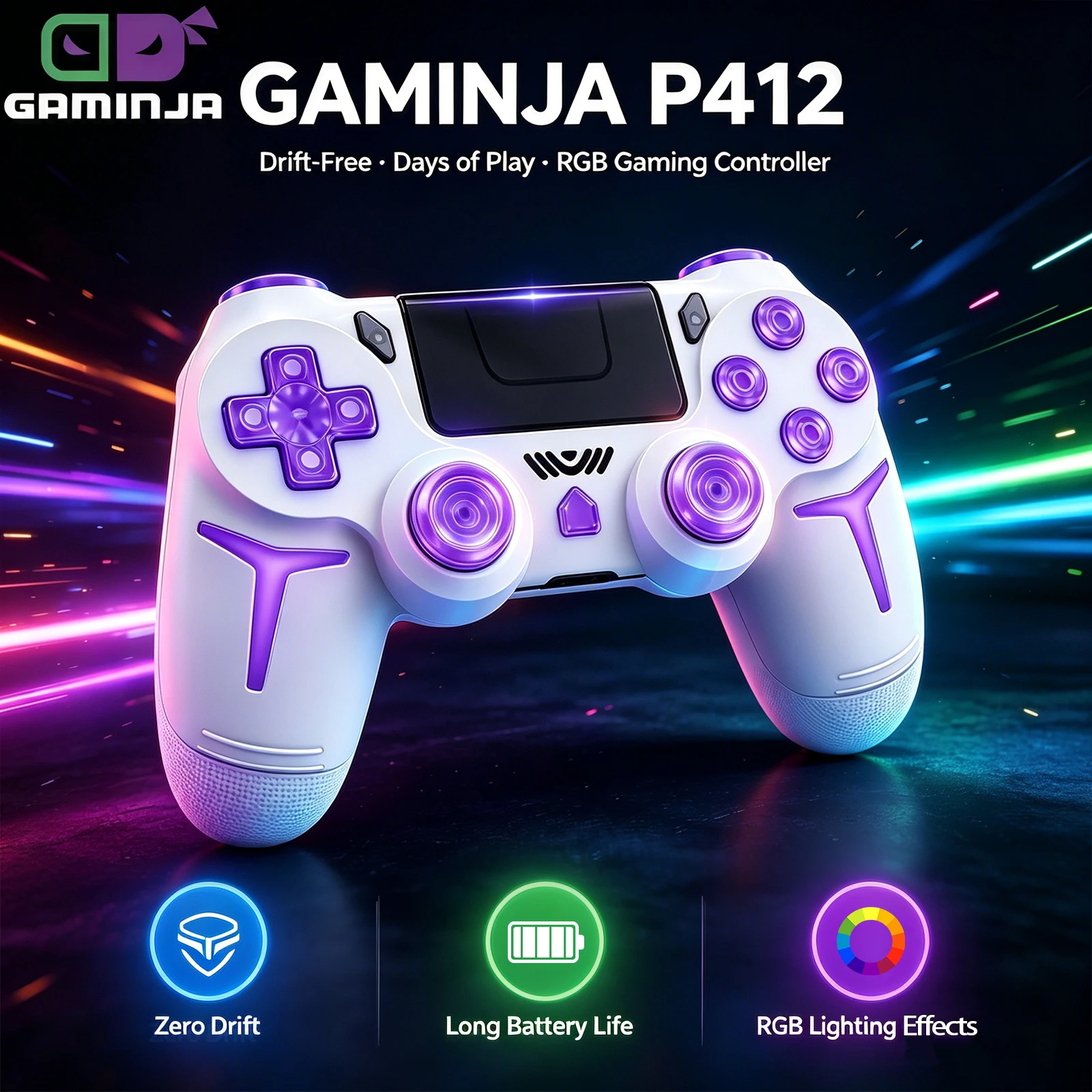 Gaming Console Monitor - GAMINJA RGB Wireless Gamepads LED Light